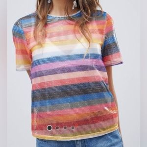 New Look rainbow sequined tee
